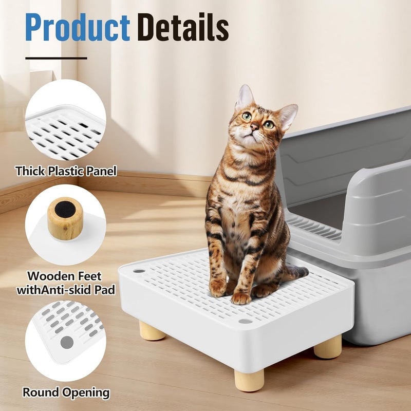Bartuke Extra Large Cat Litter Box Step Ramp, Cat's Litter Catcher Mat with Wooden Feet, Filter Function, Pedal Stool for Self-Cleaning Cat Litter Box, Ideal for Kitten & Elderly Cats (White) - Image 4